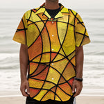 Yellow Stained Glass Mosaic Print Textured Short Sleeve Shirt