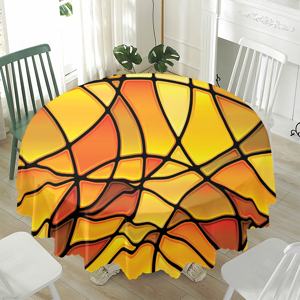 Yellow Stained Glass Mosaic Print Waterproof Round Tablecloth
