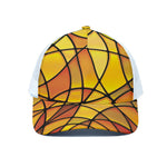 Yellow Stained Glass Mosaic Print White Mesh Trucker Cap