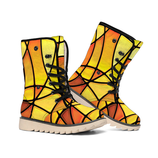 Yellow Stained Glass Mosaic Print Winter Boots