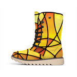 Yellow Stained Glass Mosaic Print Winter Boots