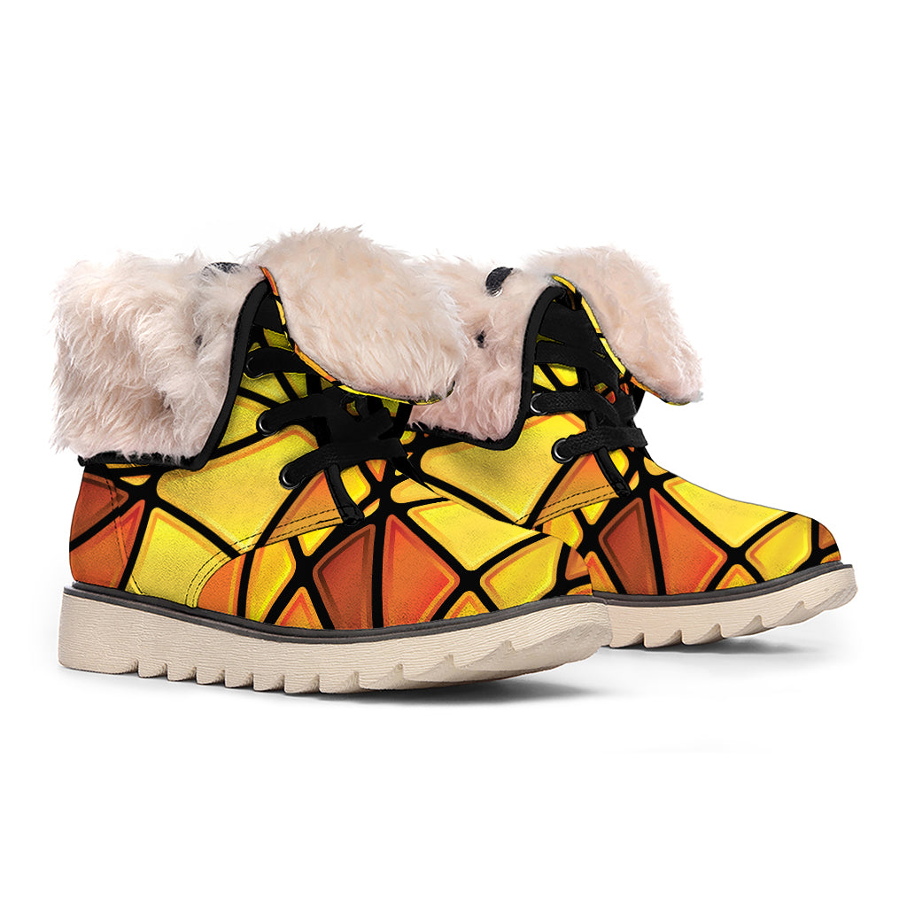 Yellow Stained Glass Mosaic Print Winter Boots