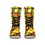 Yellow Stained Glass Mosaic Print Winter Boots