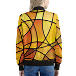Yellow Stained Glass Mosaic Print Women's Bomber Jacket
