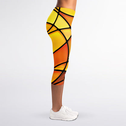 Yellow Stained Glass Mosaic Print Women's Capri Leggings