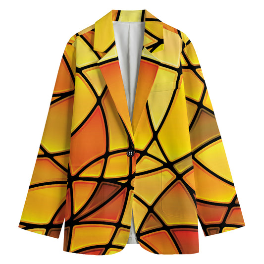 Yellow Stained Glass Mosaic Print Women's Cotton Blazer