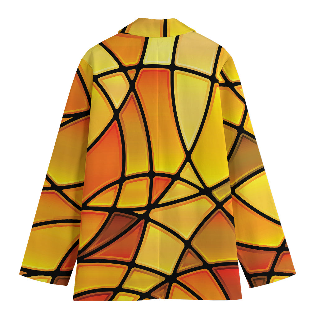 Yellow Stained Glass Mosaic Print Women's Cotton Blazer
