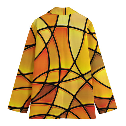 Yellow Stained Glass Mosaic Print Women's Cotton Blazer