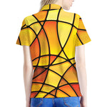 Yellow Stained Glass Mosaic Print Women's Polo Shirt