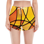 Yellow Stained Glass Mosaic Print Women's Split Running Shorts