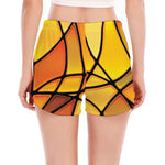 Yellow Stained Glass Mosaic Print Women's Split Running Shorts