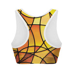 Yellow Stained Glass Mosaic Print Women's Sports Bra