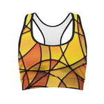Yellow Stained Glass Mosaic Print Women's Sports Bra