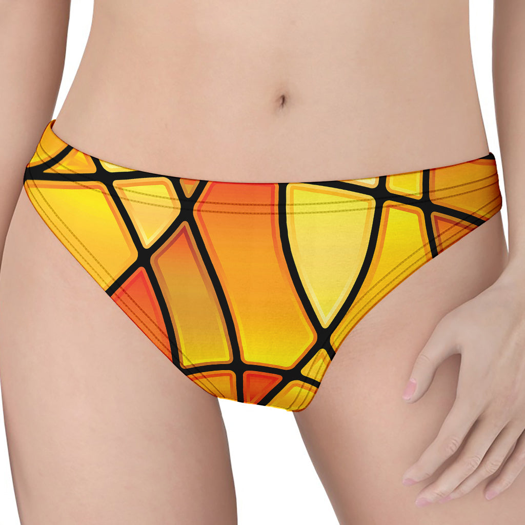 Yellow Stained Glass Mosaic Print Women's Thong