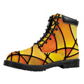 Yellow Stained Glass Mosaic Print Padded Collar Lace Up Boots