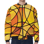 Yellow Stained Glass Mosaic Print Zip Sleeve Bomber Jacket