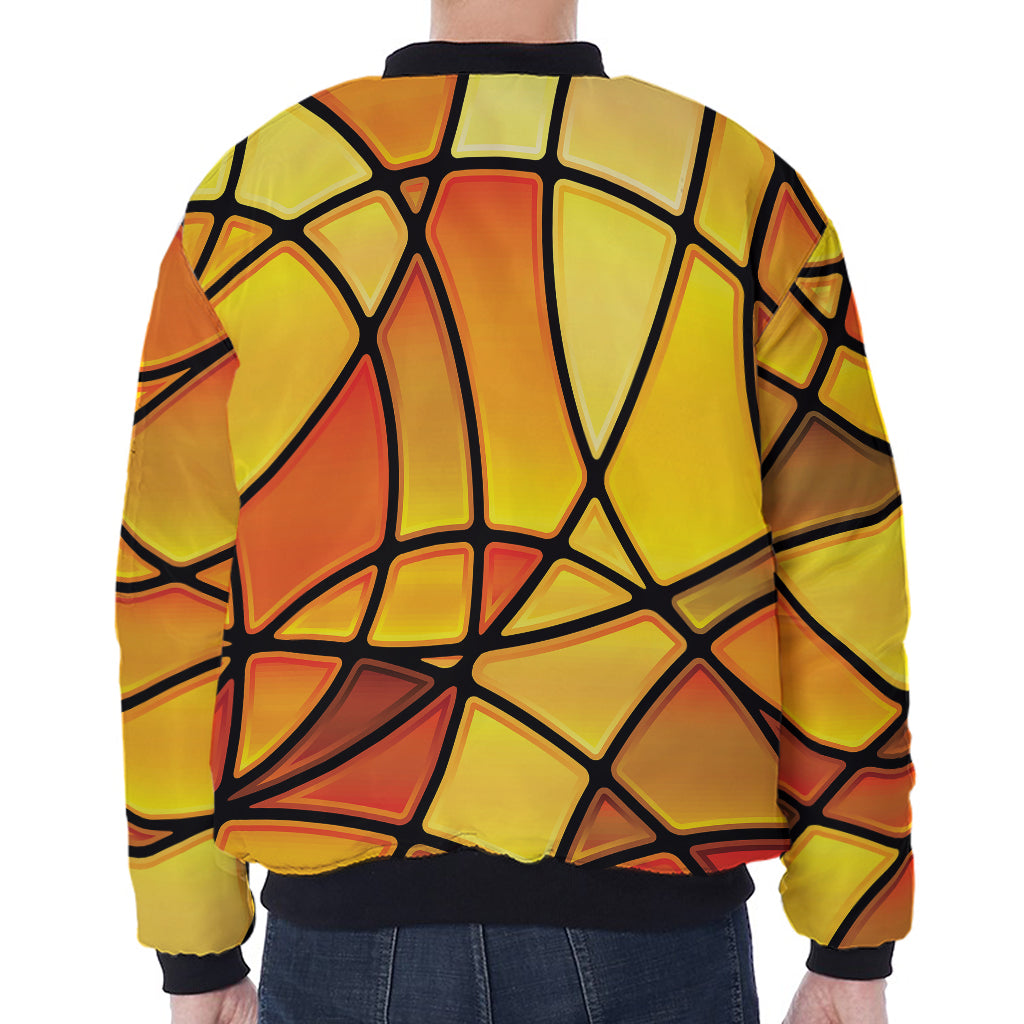Yellow Stained Glass Mosaic Print Zip Sleeve Bomber Jacket