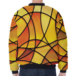 Yellow Stained Glass Mosaic Print Zip Sleeve Bomber Jacket