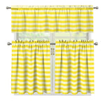 Yellow Striped Pattern Print 3 Piece Kitchen Curtains