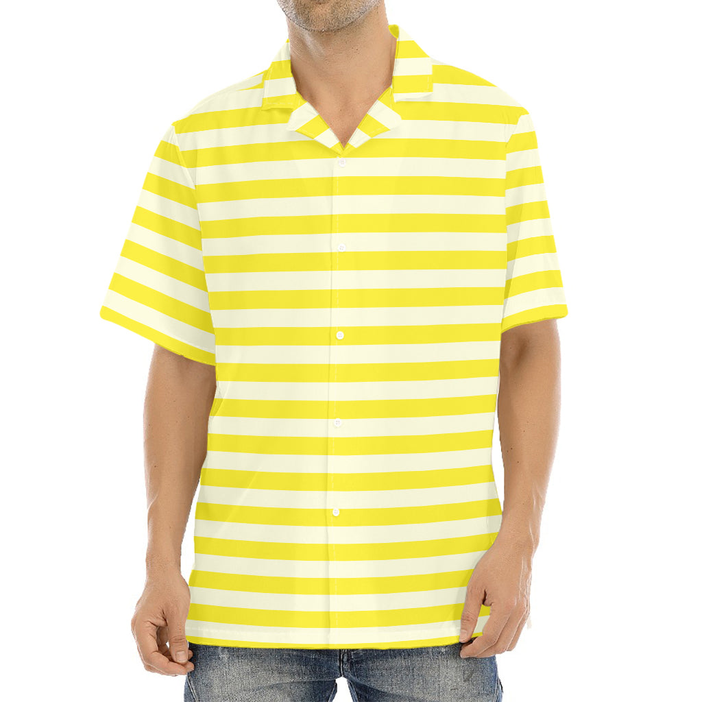 Yellow Striped Pattern Print Aloha Shirt