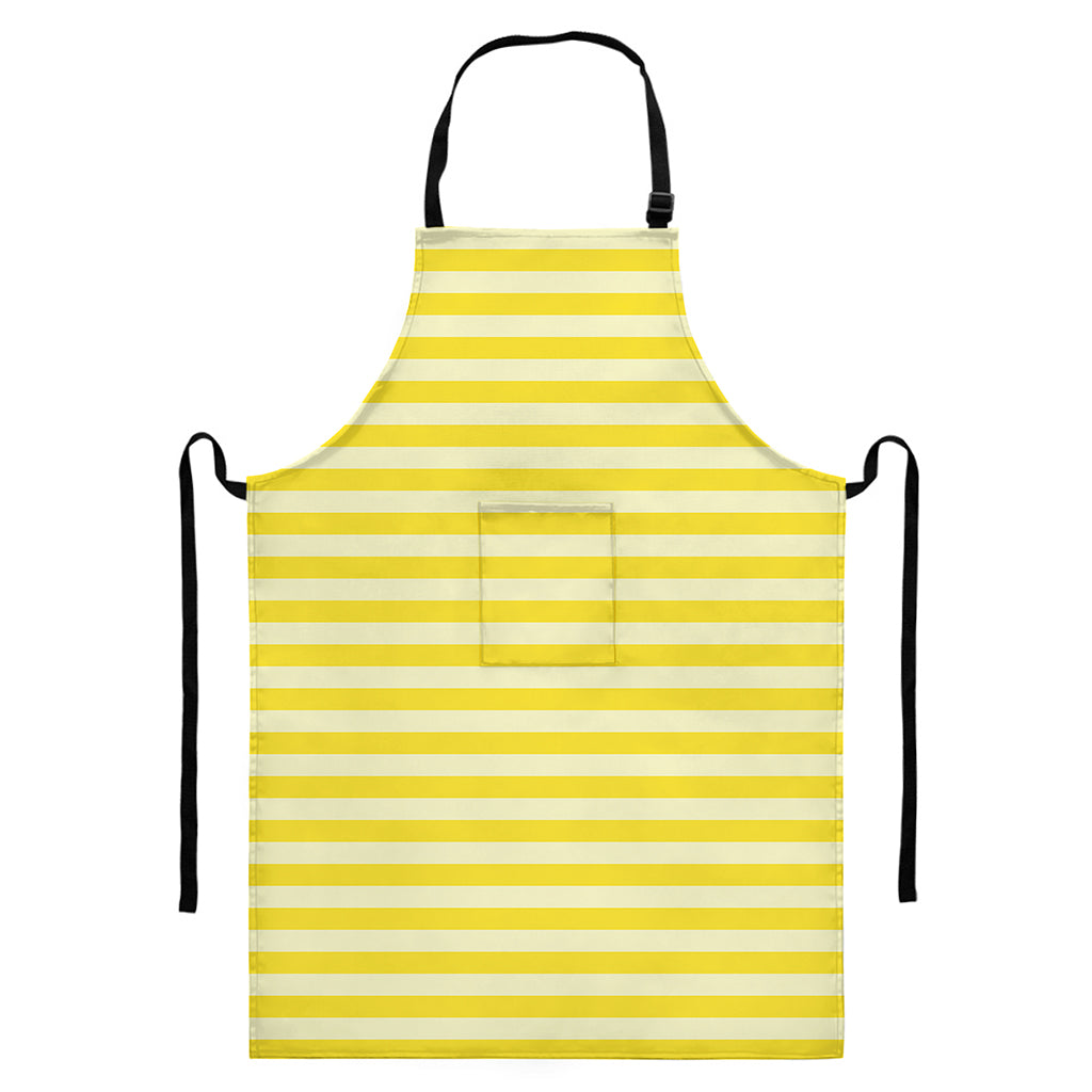 Yellow Striped Pattern Print Bib Apron With Pocket