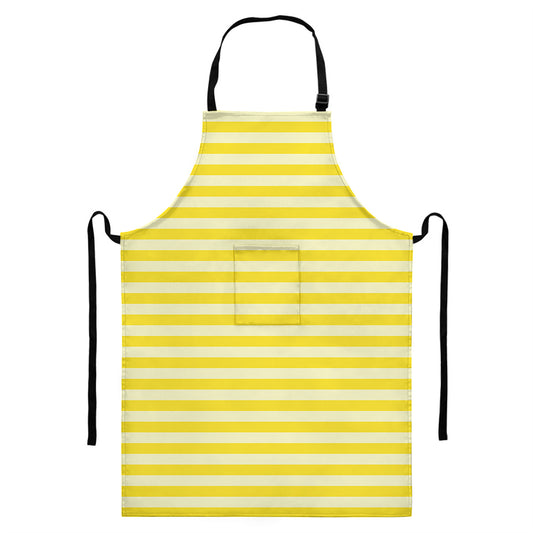 Yellow Striped Pattern Print Bib Apron With Pocket