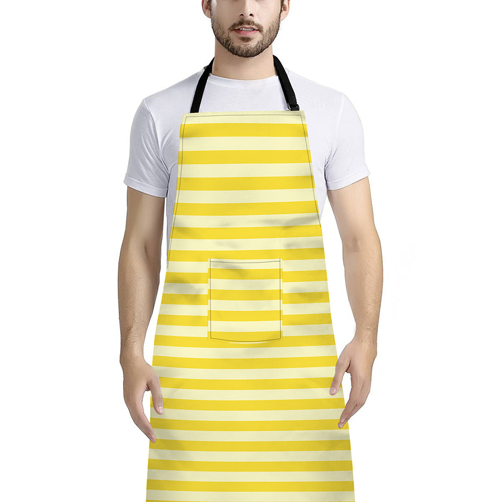 Yellow Striped Pattern Print Bib Apron With Pocket