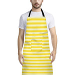 Yellow Striped Pattern Print Bib Apron With Pocket