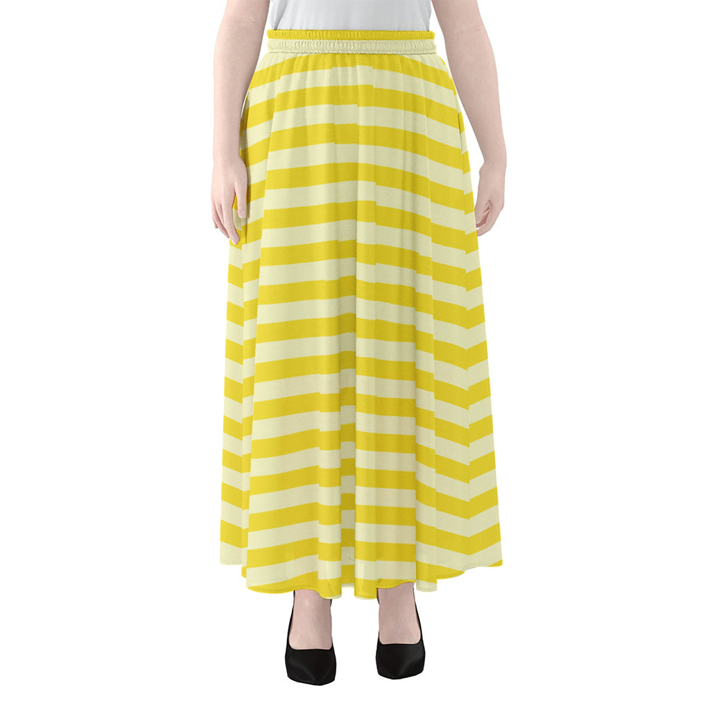 Yellow Striped Pattern Print Chiffon Maxi Skirt