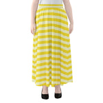 Yellow Striped Pattern Print Chiffon Maxi Skirt