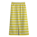 Yellow Striped Pattern Print Cotton Front Slit Maxi Skirt