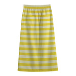 Yellow Striped Pattern Print Cotton Front Slit Maxi Skirt