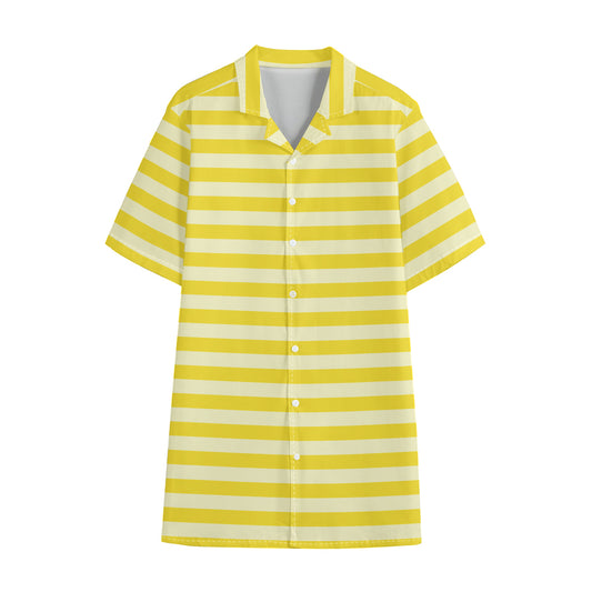 Yellow Striped Pattern Print Cotton Hawaiian Shirt