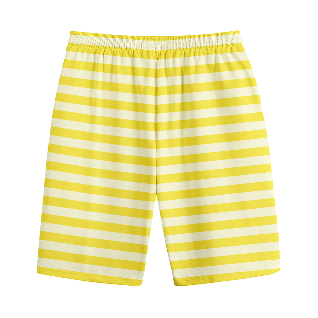 Yellow Striped Pattern Print Cotton Shorts