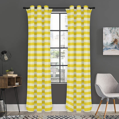Yellow Striped Pattern Print Curtain