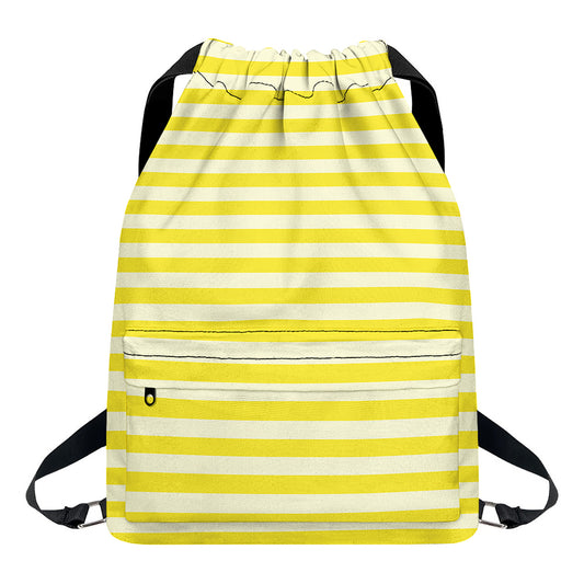 Yellow Striped Pattern Print Drawstring Backpack