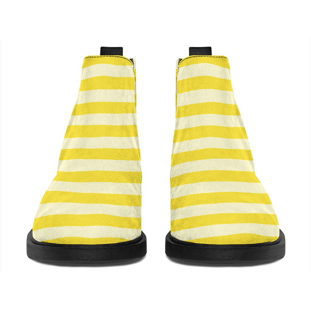 Yellow Striped Pattern Print Flat Ankle Boots