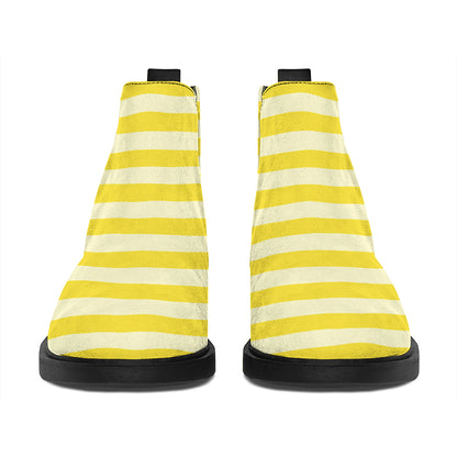 Yellow Striped Pattern Print Flat Ankle Boots