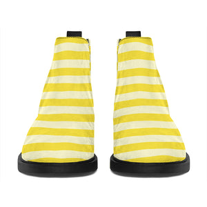 Yellow Striped Pattern Print Flat Ankle Boots