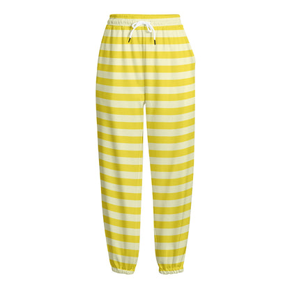Yellow Striped Pattern Print Fleece Lined Knit Pants