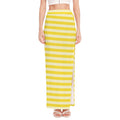 Yellow Striped Pattern Print High Slit Maxi Skirt
