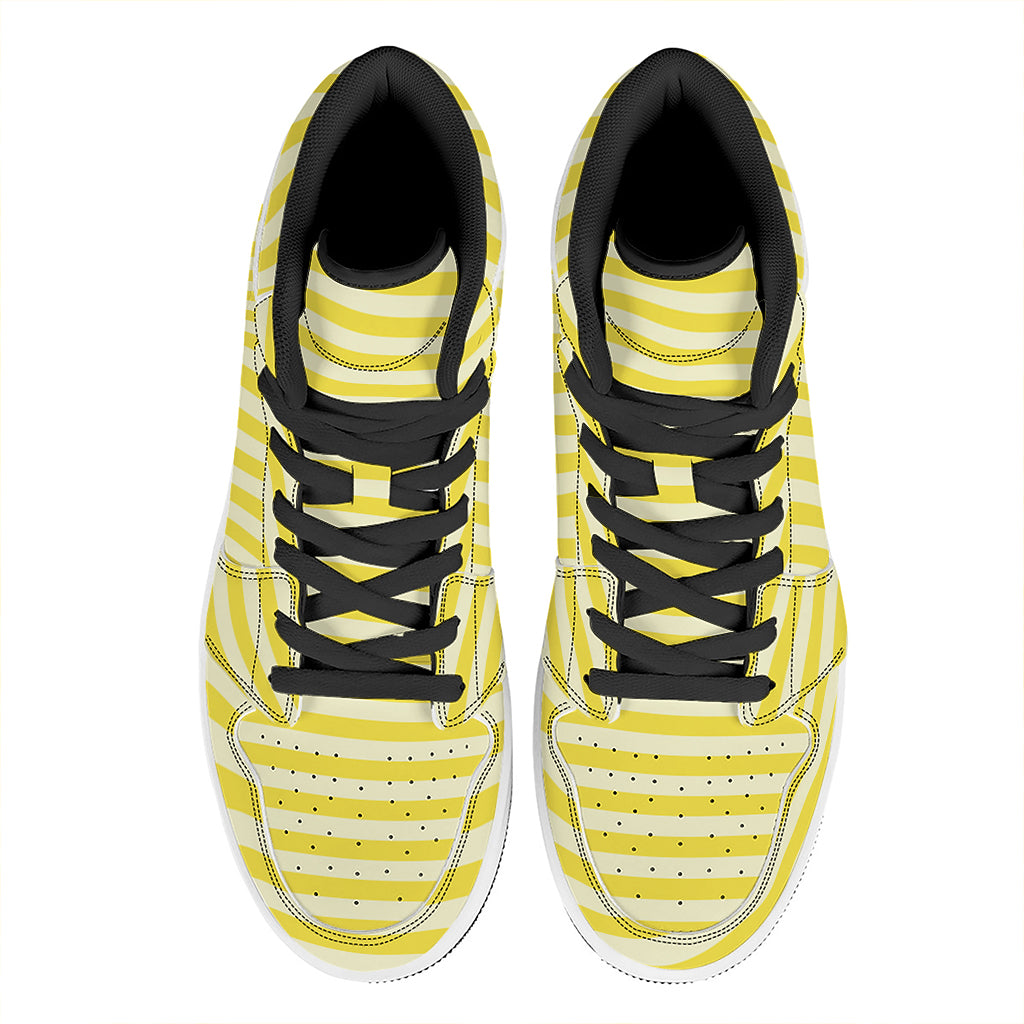 Yellow Striped Pattern Print High Top Leather Sneakers