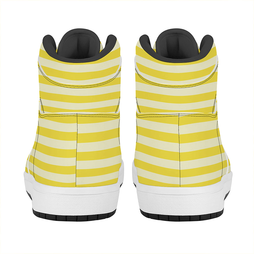 Yellow Striped Pattern Print High Top Leather Sneakers