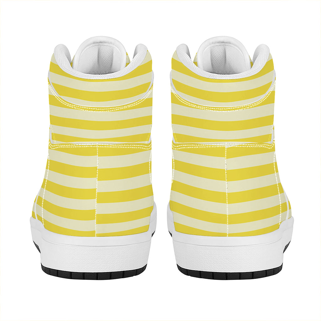 Yellow Striped Pattern Print High Top Leather Sneakers