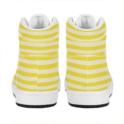 Yellow Striped Pattern Print High Top Leather Sneakers