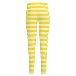 Yellow Striped Pattern Print High-Waisted Pocket Leggings