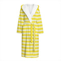 Yellow Striped Pattern Print Hooded Bathrobe