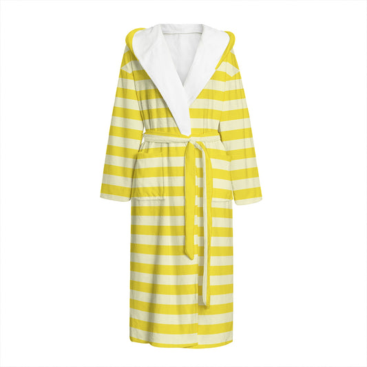 Yellow Striped Pattern Print Hooded Bathrobe