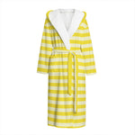 Yellow Striped Pattern Print Hooded Bathrobe