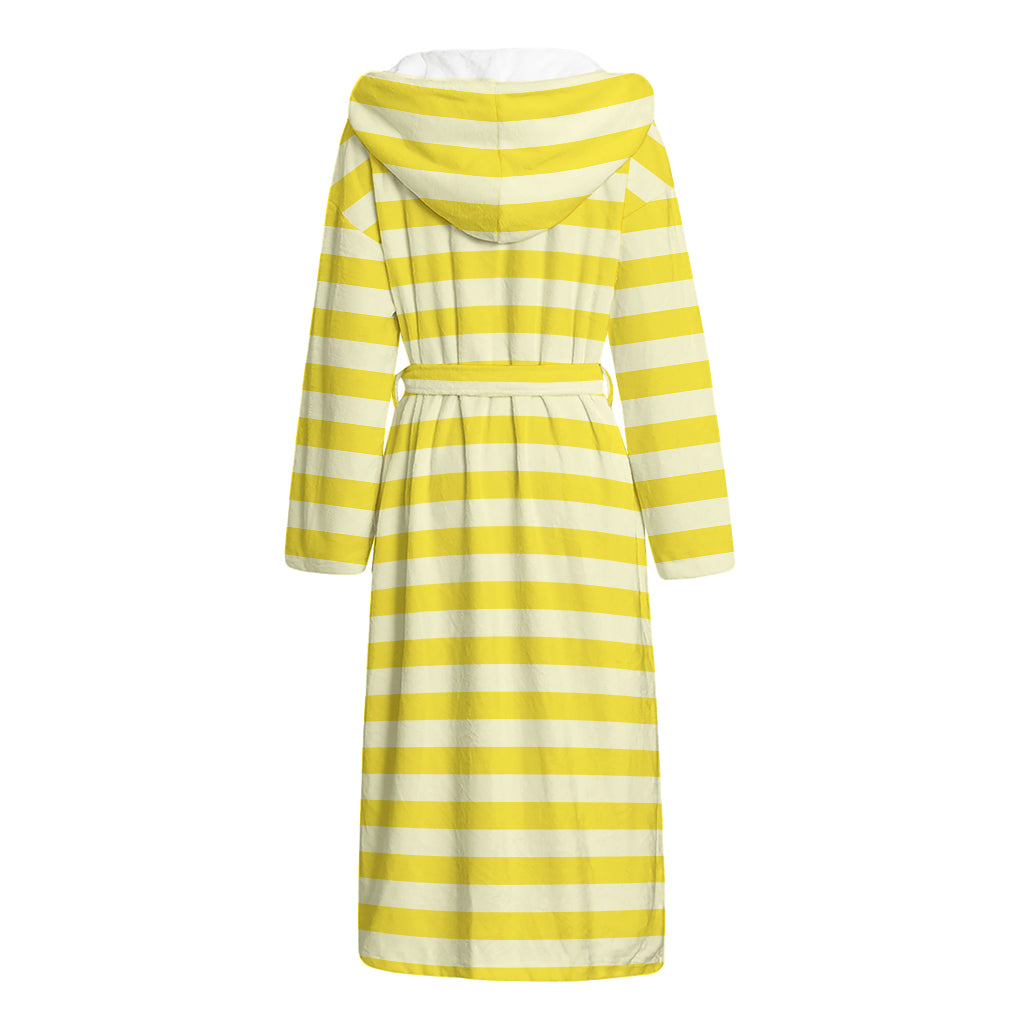 Yellow Striped Pattern Print Hooded Bathrobe